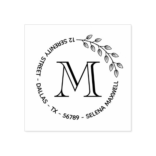 Botanische bladeren met rond monogram rubberstempel (Afrduk)