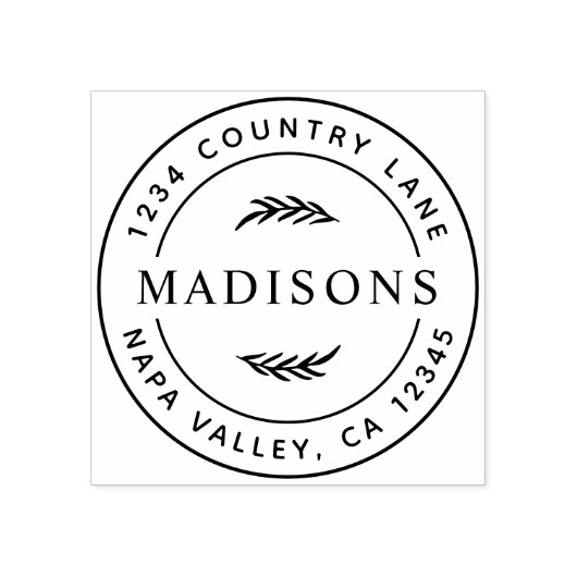 Botanische bladeren Moderne ronde retour adres Rubberstempel (Afrduk)