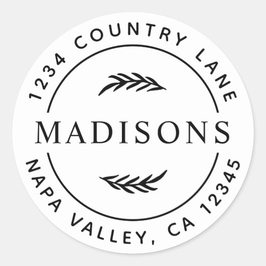 Botanische bladeren Moderne ronde retour adres Sticker (Voorkant)