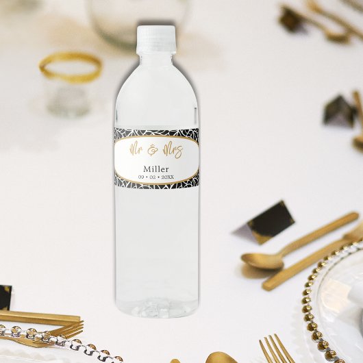 Botanische bladeren patroon Mr. & Mrs Naam Datum Waterfles Etiket
