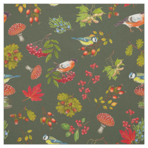 Botanische bladeren Planten en vogelherfst Stof