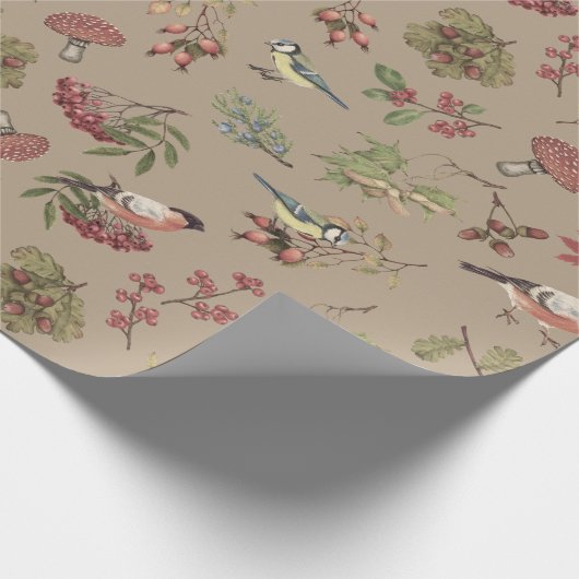 botanische bladeren Planten van bessen en vogels Cadeaupapier (Hoek)