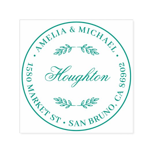 Botanische bladeren Ronde bruiloft retouradres Zelfinktende Stempel (Design)