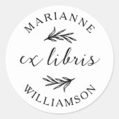 Botanische bladeren Ronde naam Ex Libris Boekplaat Ronde Sticker (Voorkant)