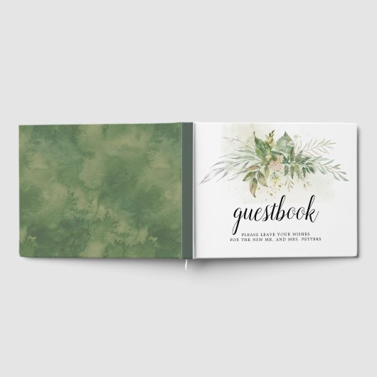 Botanische bladeren roze bloemenbruiloft gastenboek (Volledig)