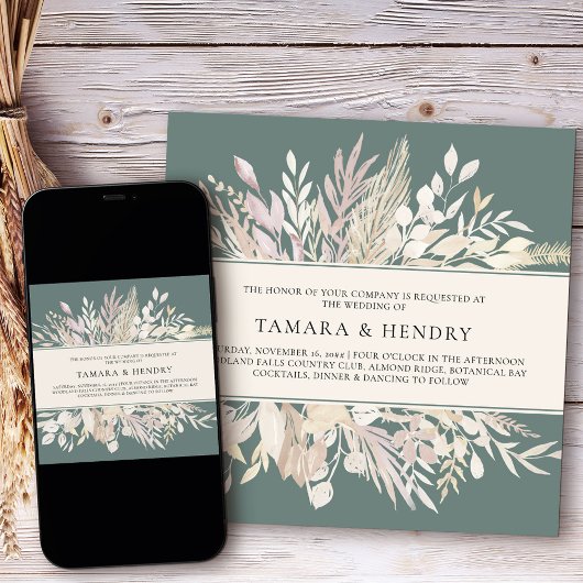 Botanische bladeren Sage Green Square Weddenschap Kaart