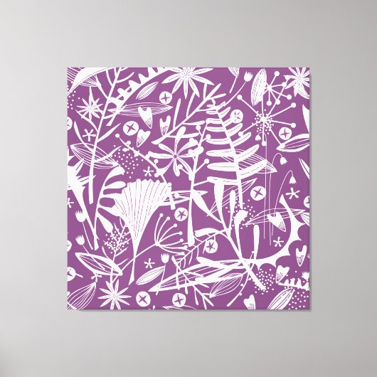 Botanische bladeren Silhouet Paarse en wit Canvas Afdruk (Voorkant)
