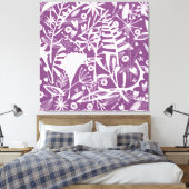 Botanische bladeren Silhouet Paarse en wit Canvas Afdruk (Insitu (Slaapkamer))