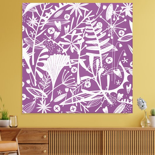 Botanische bladeren Silhouet Paarse en wit Canvas Afdruk (Insitu (Woonkamer))