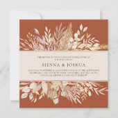 Botanische bladeren Terracotta Cream Square Wedden Kaart (Voorkant)