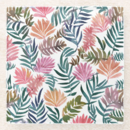 Botanische bladeren Waterverf | Bloemenkleurig Sch Glazen Onderzetter