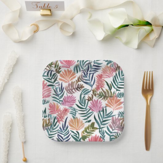 Botanische bladeren Waterverf | Bloemenkleurig Sch Papieren Bordje (Huwelijk)