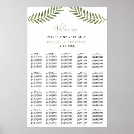 botanische bladeren waterverf trouwzitje poster (Voorkant)