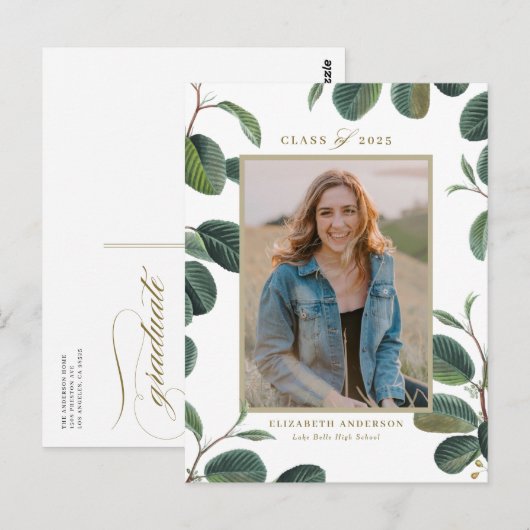 botanische bladeren Witte foto Afstuderen Briefkaart (Voorkant / Achterkant)