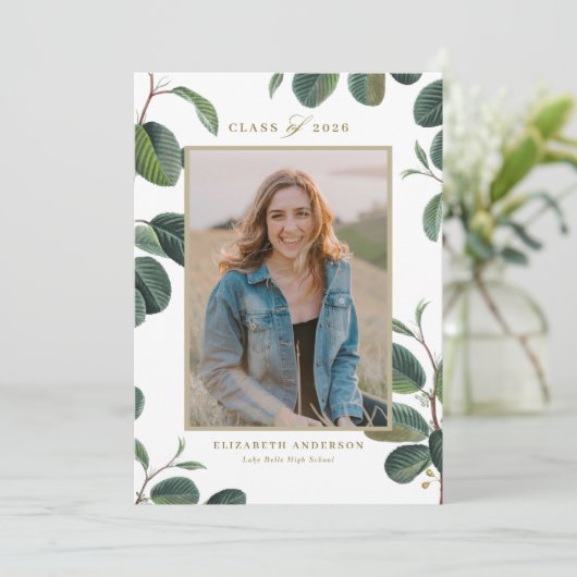  botanische bladeren Witte foto Afstuderen Kaart (Staand voorkant)