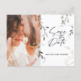 Botanische bladfotobruiloft met kettingblad aankondigingskaart