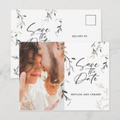 Botanische bladfotobruiloft met kettingblad aankondigingskaart (Voorkant / Achterkant)