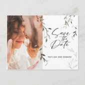 Botanische bladfotobruiloft met kettingblad aankondigingskaart (Voorkant)