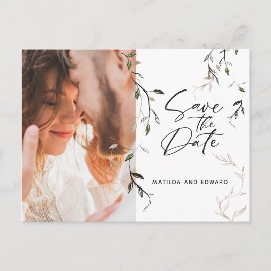 Botanische bladfotobruiloft met kettingblad aankondigingskaart (Voorkant)