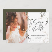 Botanische bladfotobruiloft met kettingblad save the date (Voorkant / Achterkant)