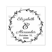Botanische Bladkrans #14 Paar Namen Datum Script Zelfinktende Stempel (Design)