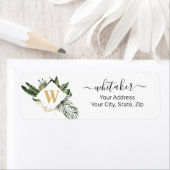 Botanische bladmonogram, Script Name Address Etiket (Insitu)