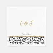 Botanische Bladpatroon Rand Initialen Bruiloft Servet (Voorkant)