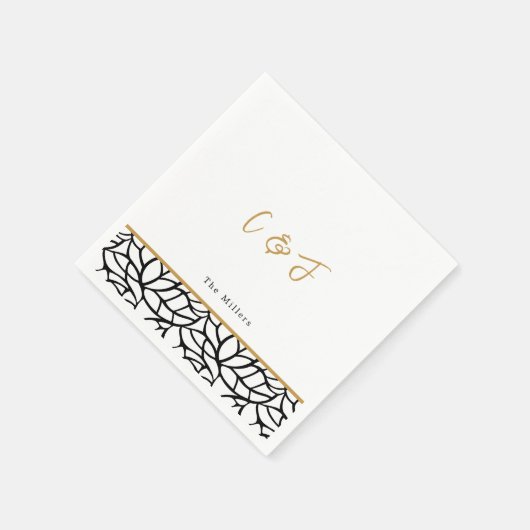 Botanische Bladpatroon Rand Initialen Bruiloft Servet (Hoek)