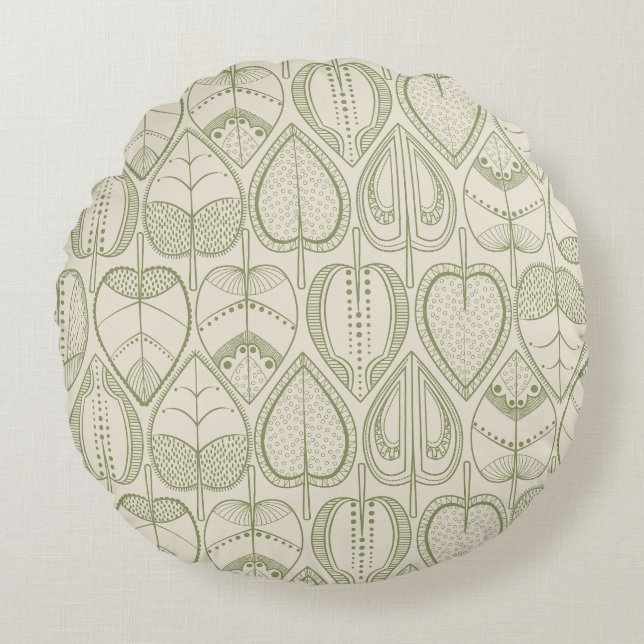 Botanische bladprint rond kussen (Voorkant)