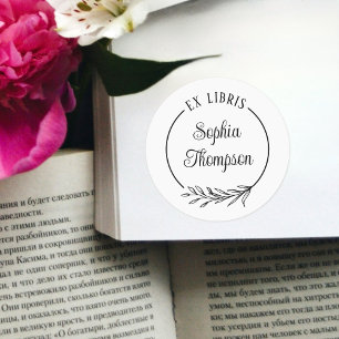 Botanische bladscriptnaam Ex Libris Bookplate Ronde Sticker