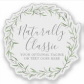 Botanische bladtakken Groene krans Rustieke Logo Sticker (Voorkant)