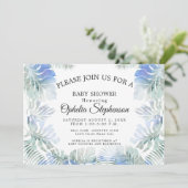 Botanische blauw en groene bladeren Waterverf Show Kaart (Staand voorkant)