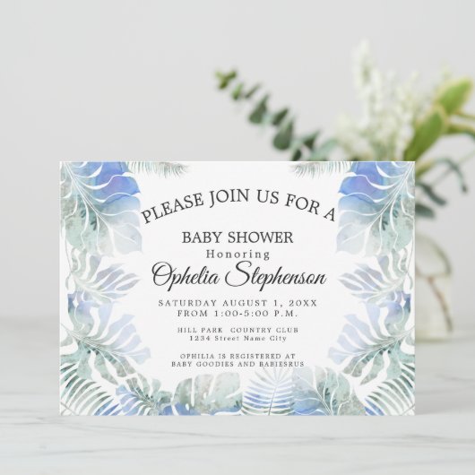 Botanische blauw en groene bladeren Waterverf Show Kaart (Staand voorkant)