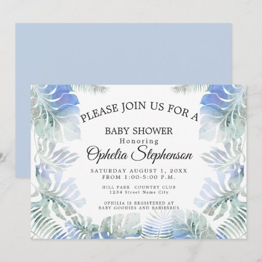 Botanische blauw en groene bladeren Waterverf Show Kaart (Voorkant / Achterkant)