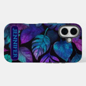 Botanische Blauw Roze Blad Waterverf Art Case-Mate iPhone Case (Achterkant (horizontaal))