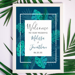 Botanische Blauwe Beach Palm Welkom op ons huwelij Poster