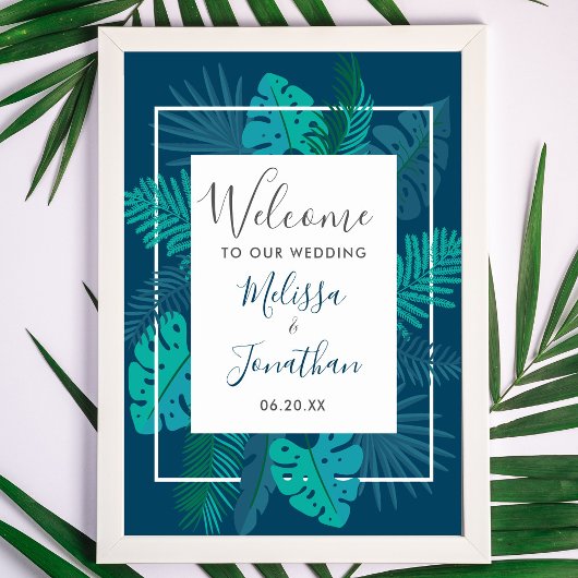 Botanische Blauwe Beach Palm Welkom op ons huwelij Poster
