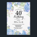 Botanische Blauwe Bloemen 40ste Verjaardag Uitnodi Kaart<br><div class="desc">Botanical Blue Floral 40th Birthday Invitation. Bloemroze pioenrozen verjaardagsuitnodiging voor vrouwen. Waterverf bloemen. Elegante roze roos en pioenroos bloemen. Verjaardag voor volwassenen. Witte achtergrond. Zwart-Wit. 13e 15e 16e 18e 20e 21e 30e 40e 50e 60e 70e 80e 90e 100e, Alle leeftijden. Voor verdere aanpassing klikt u op de knop "Aanpassen" en...</div>