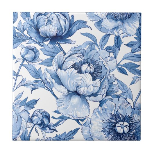 Botanische Blauwe Bloemen Art Nouveau Bloem Badkam Tegeltje (Voorkant)