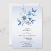 Botanische blauwe bloemen bruiloft uitnodiging (Voorkant)