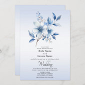 Botanische blauwe bloemen bruiloft uitnodiging (Voorkant / Achterkant)
