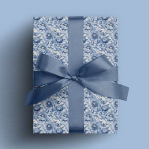 Botanische Blauwe Bloemen Chinoiserie Bloempatroon Cadeaupapier