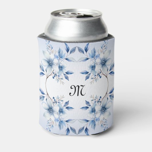 Botanische Blauwe Bloemen Koelbox Blikjeskoeler (Blikje Achterkant)