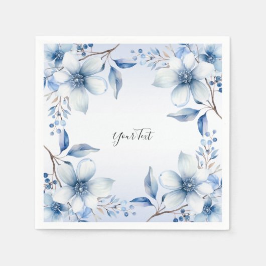 Botanische blauwe bloemen servetten (Voorkant)