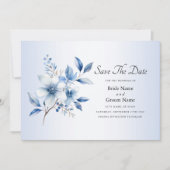 Botanische blauwe bloemen sparen de datum save the date (Voorkant)