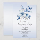 Botanische Blauwe Bloemen Verloving Uitnodiging (Voorkant / Achterkant)