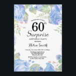 Botanische Blauwe Bloemen Verrassing 60ste Verjaar Kaart<br><div class="desc">Botanical Blue Floral Surprise 60ste verjaardag uitnodiging. Bloemroze pioenrozen verjaardagsuitnodiging voor vrouwen. Waterverf bloemen. Elegante roze roos en pioenroos bloemen. Verjaardag voor volwassenen. Witte achtergrond. Zwart-Wit. 13e 15e 16e 18e 20e 21e 30e 40e 50e 60e 70e 80e 90e 100e, Alle leeftijden. Voor verdere aanpassing klikt u op de knop "Aanpassen"...</div>
