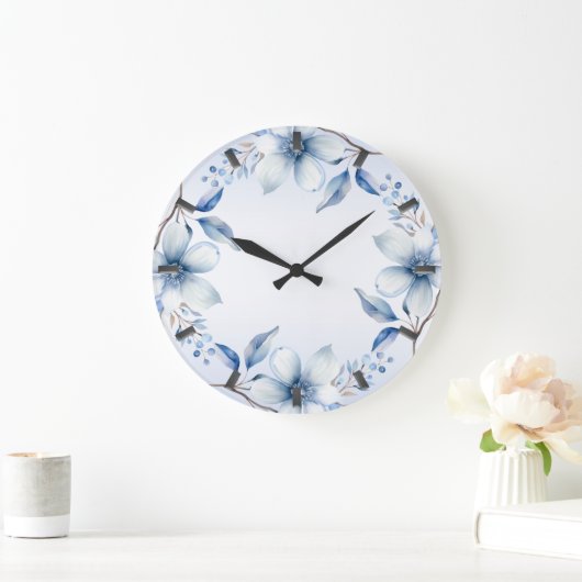 Botanische Blauwe Bloemen Wandklok (Huis)