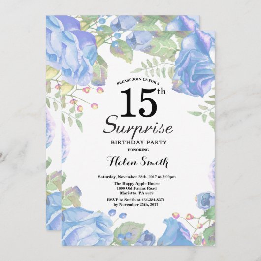 Botanische blauwe bosbouw 15e verjaardag kaart (Voorkant / Achterkant)