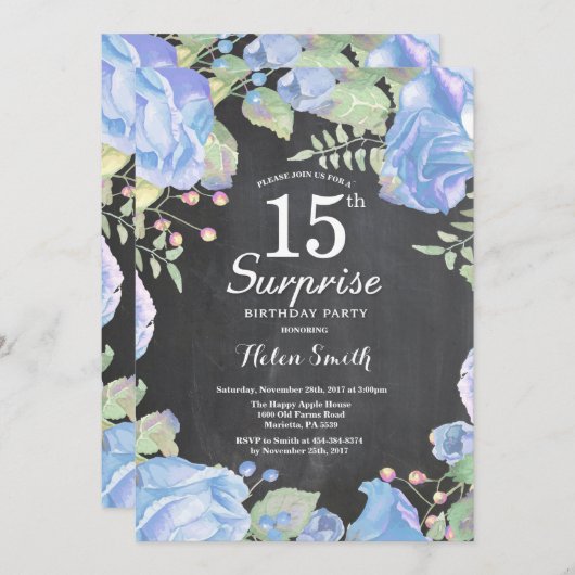 Botanische blauwe bosbouw 15e verjaardag kaart (Voorkant / Achterkant)